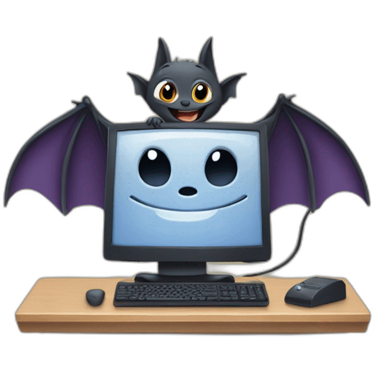 happy bat using a computer emoji