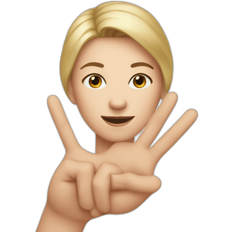 white woman ups two fingers on one hand emoji