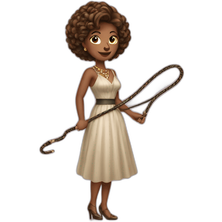 Woman in loepard dress with a whip emoji