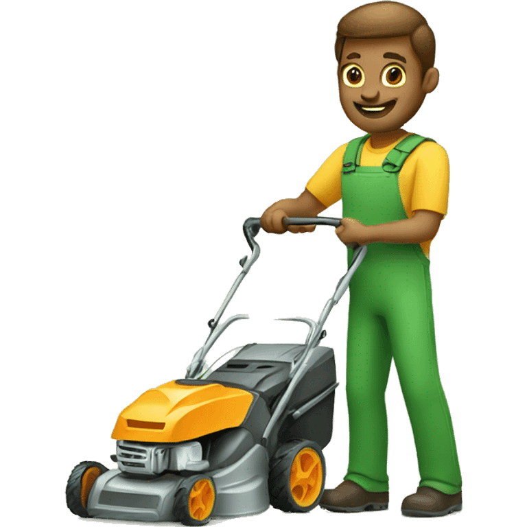 Guy mowing lawn with lawnmover emoji