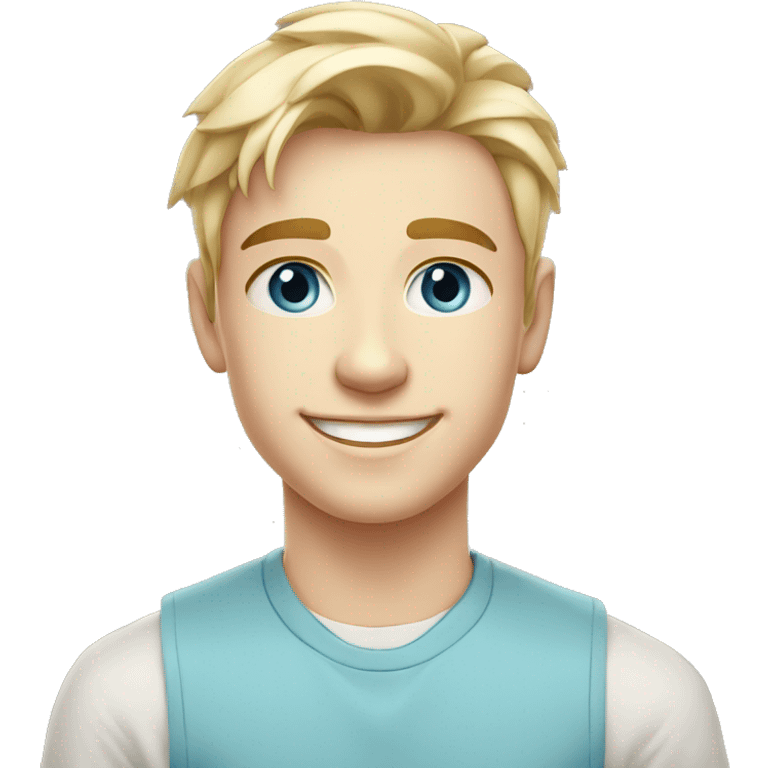 confident happy clean shaven pale teen with short blonde light hair blue eyes outdoor portrait emoji