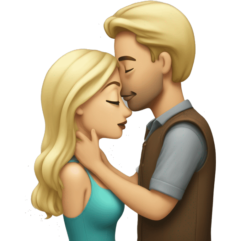 a blond man and a brun woman are kissing emoji