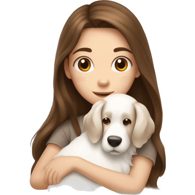 long brown hair girl cuddling a cute white dog emoji