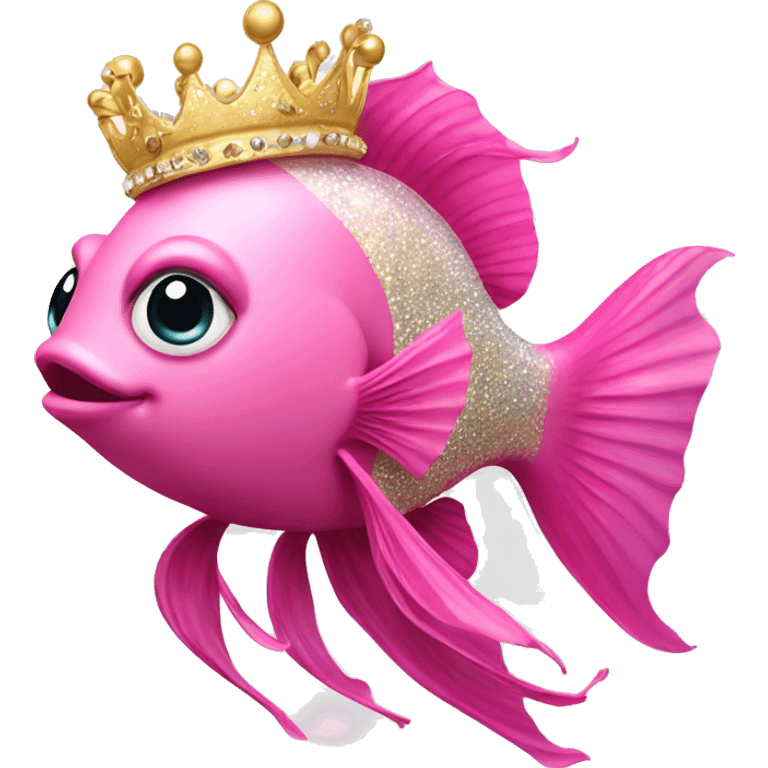 pink fancy fish with glitter and jewelry and gold crown emoji