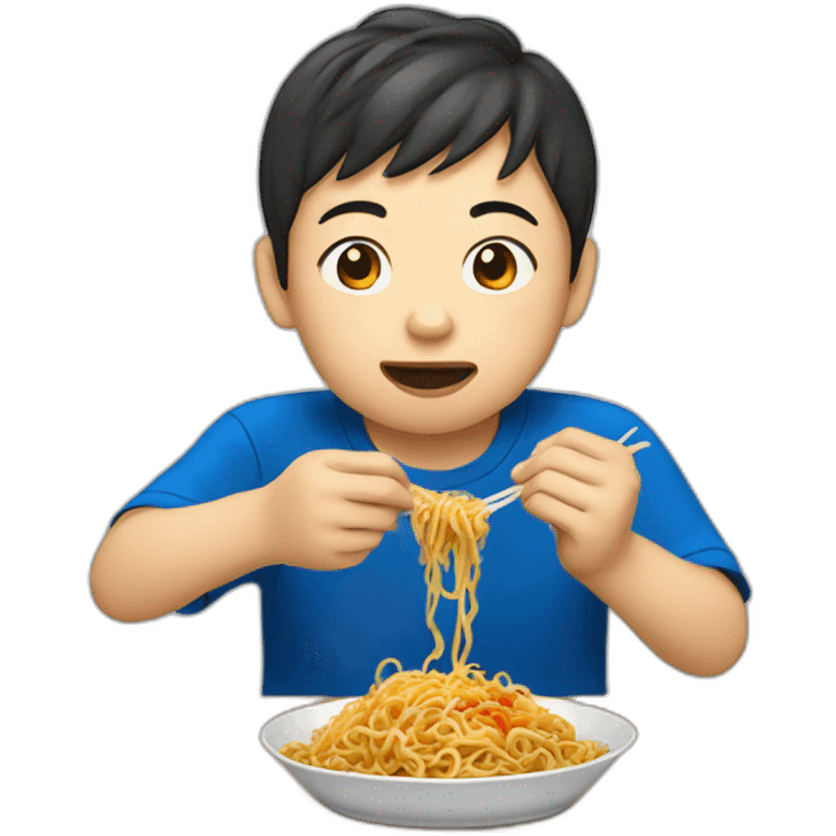 chinese boy eating chow mein emoji