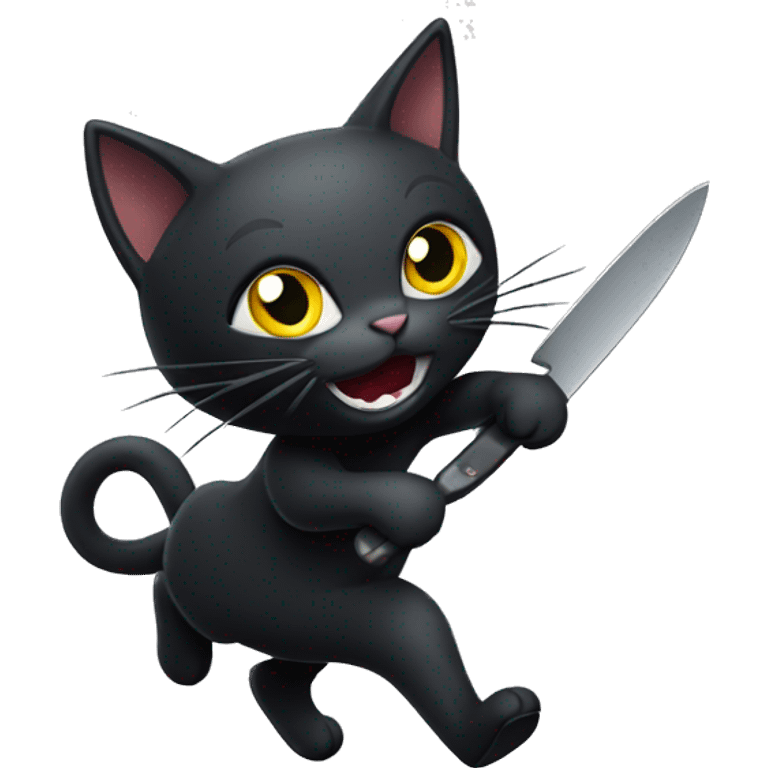 black cat with knife in its mouth running emoji