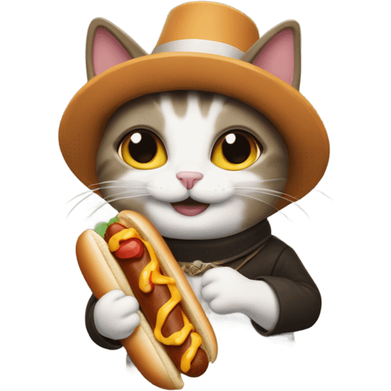 Cat eating hotdog with pilgrim outfit emoji