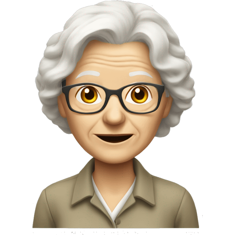 old white lady from ireland with glasses white hair, and like biologist (like khaki short sleeve button down shirt and a khaki pants)  emoji