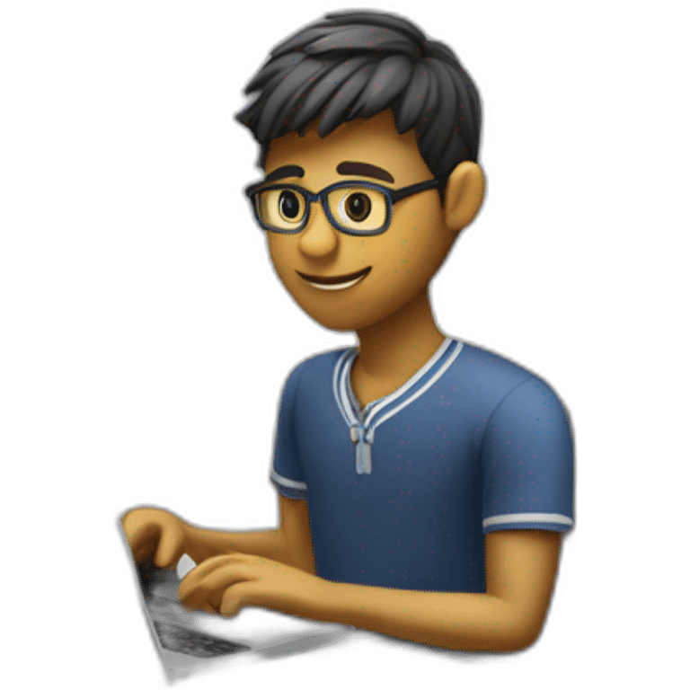 3d college boy working on pc emoji