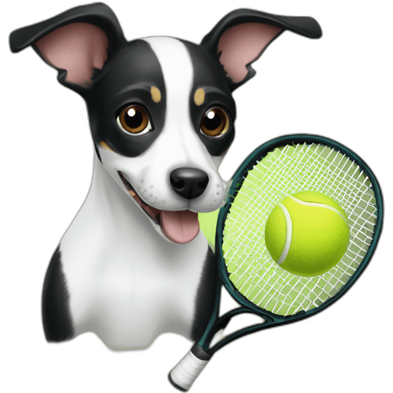 black and white rat terrier playing with tennis ball emoji