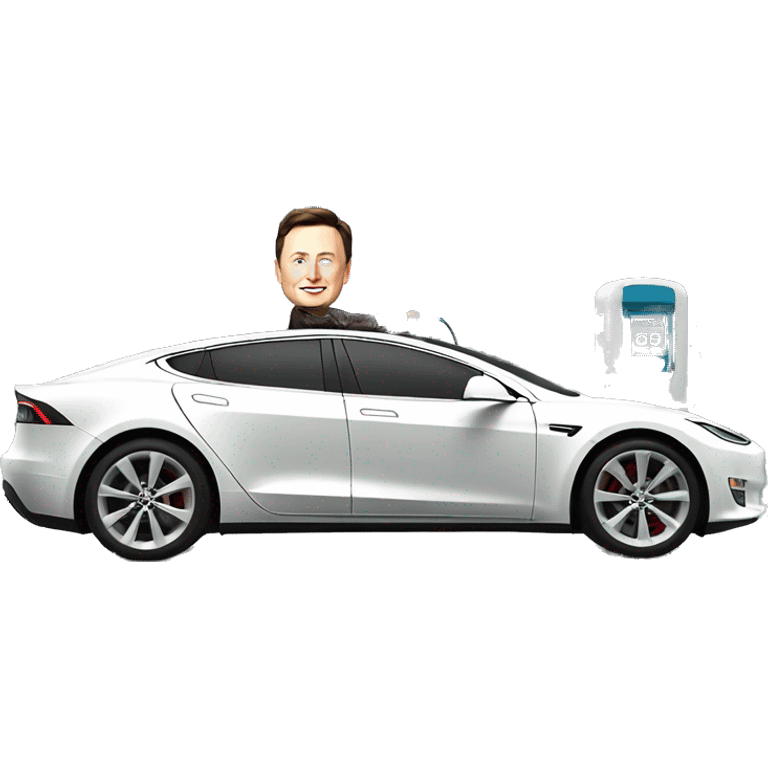 Elon musk driving his Tesla into a gas station emoji