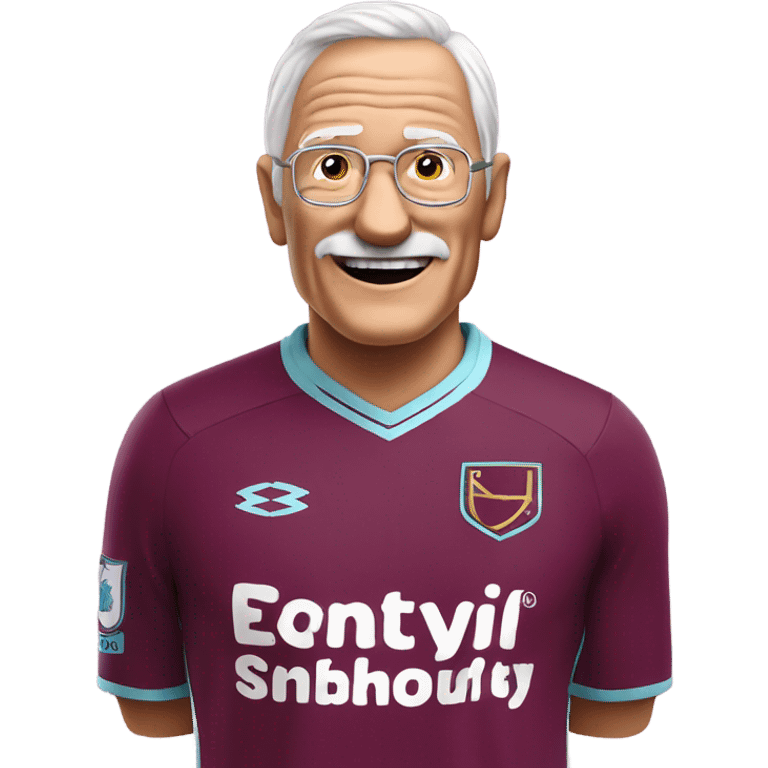 old man smiling in West Ham shirt emoji