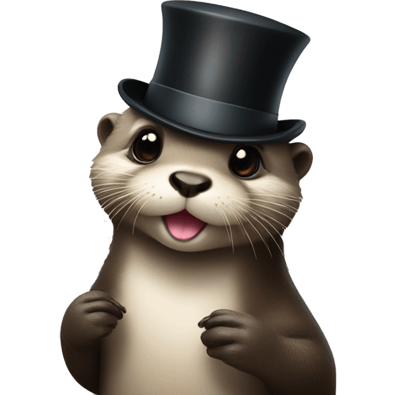 Cute Otter with glasses and top hat holding a scallop in each hand  emoji