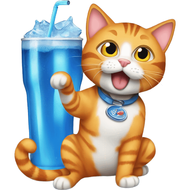 Orange tabby cat drinking a blue soda  emoji