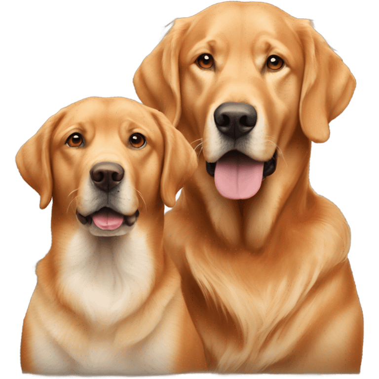 Man and woman and fox red Labrador and golden retriever  emoji