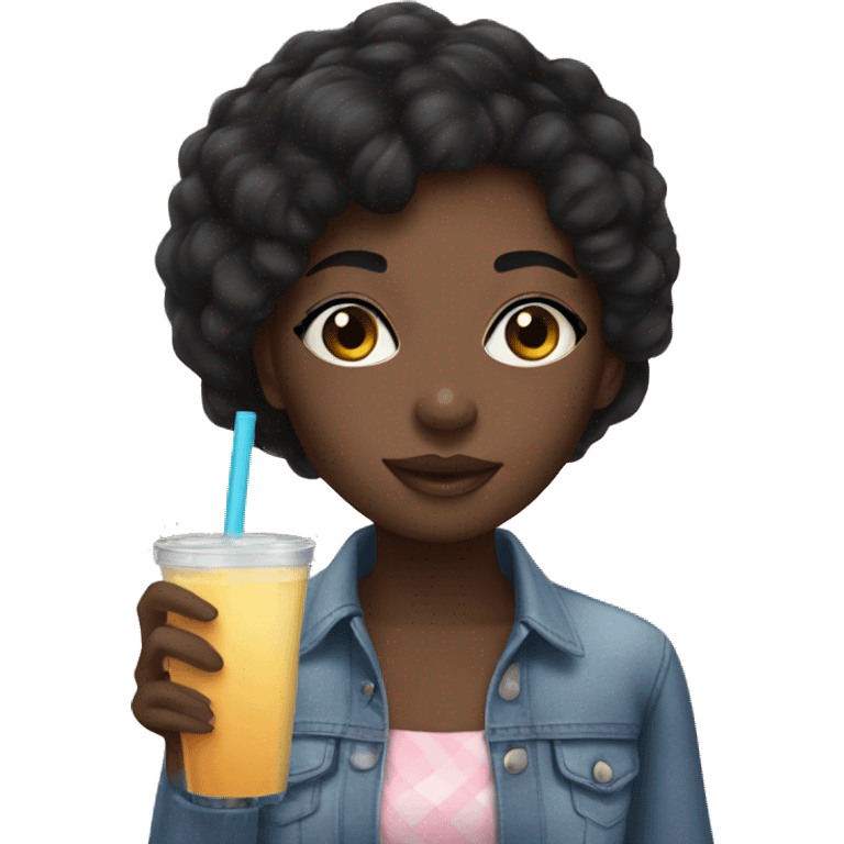 Black girl with black hair drinking smoothie emoji