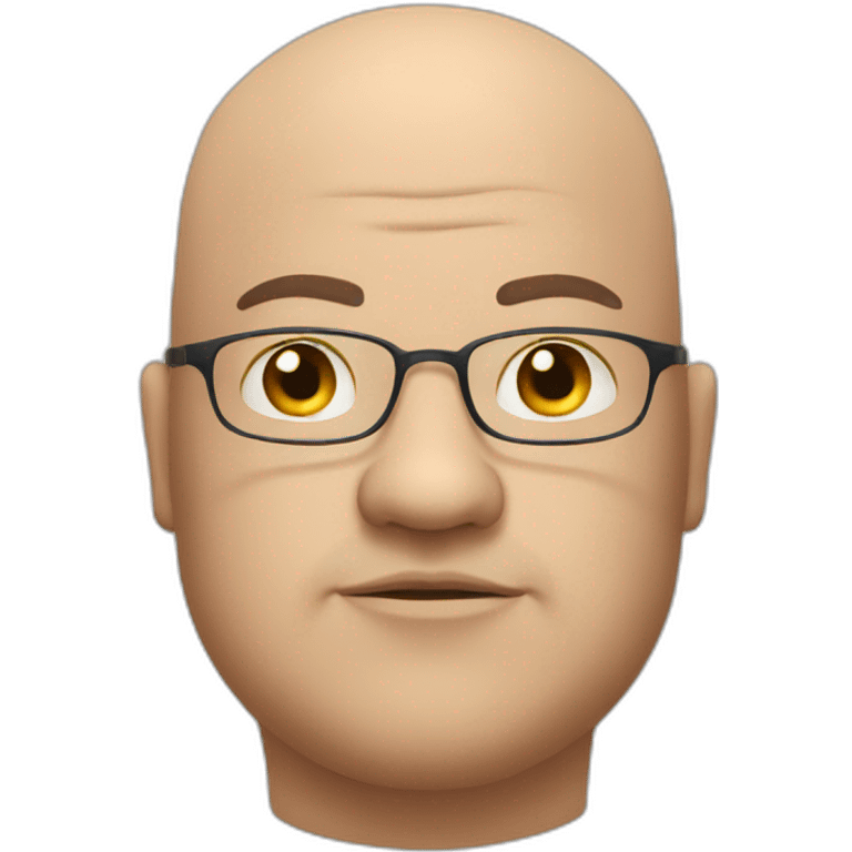 Fat bald man with a lazy eye and small eyes with glasses and a clean shaven face emoji