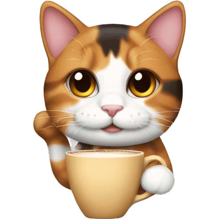 calico cat with coffee emoji