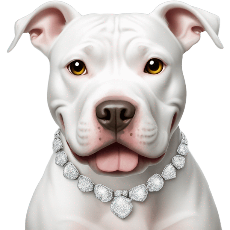 white pitbull with bling necklace and earrings emoji