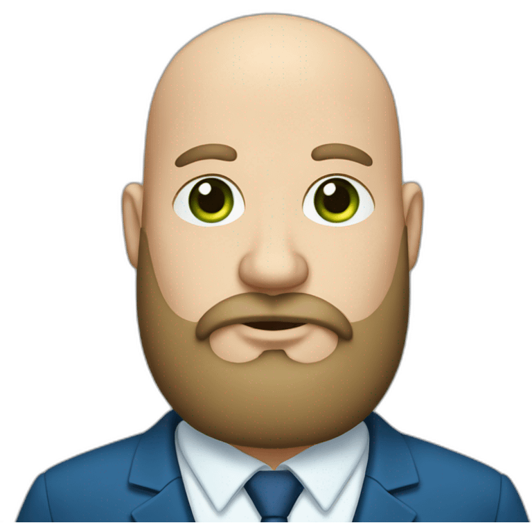 green-eyed overweight bald man with a long beard in a blue suit emoji