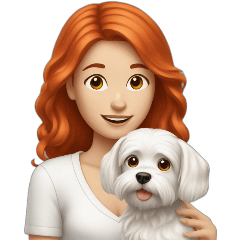 Red-haired girl with Maltese dog emoji