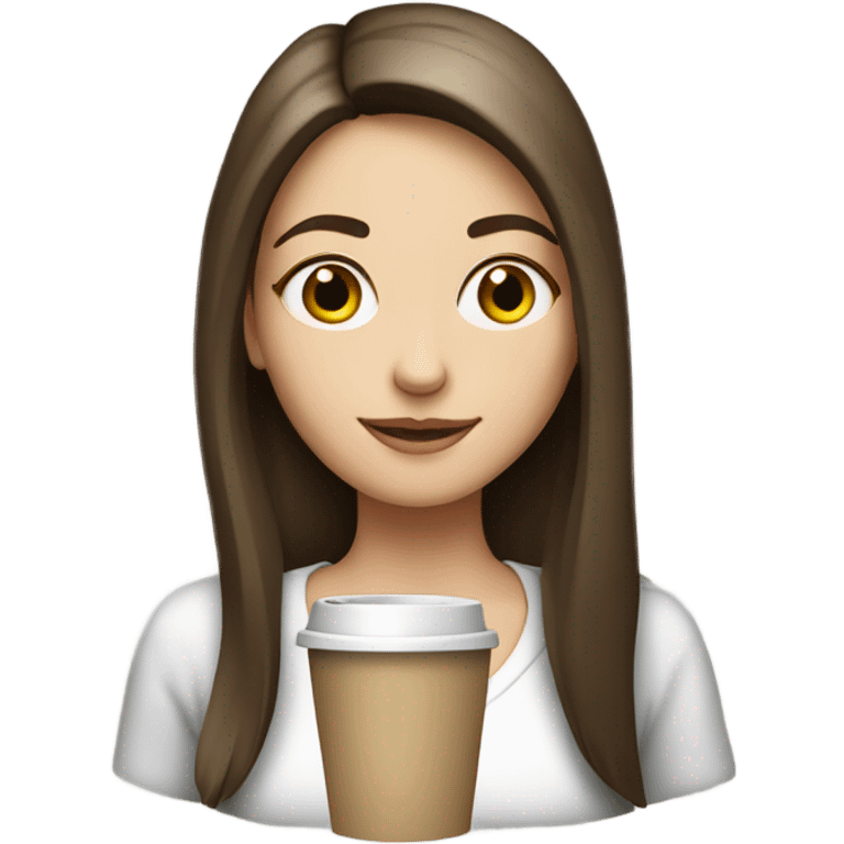 Pretty Pale brunette straight hair drinking coffee emoji