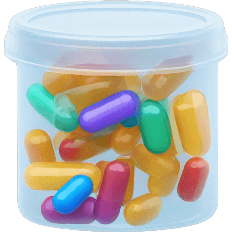 Small translucent plastic container with pills inside emoji