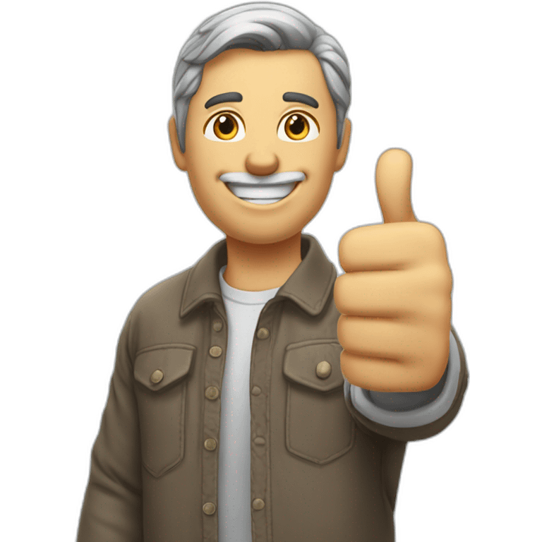 man giving thumbs up, hand in foreground, head in background, wide angle shot emoji