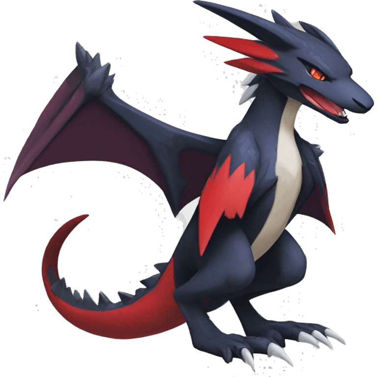 Black Cool Edgy Anthro Noivern-Nargacuga-Silvally-Sergal-Garchomp-Fakémon  with White and Red Edgy markings emoji