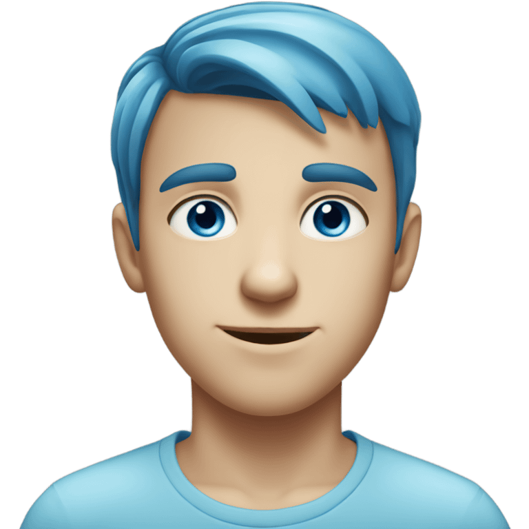 Straight faced young Caucasian boy with blue eyes and blue hair emoji