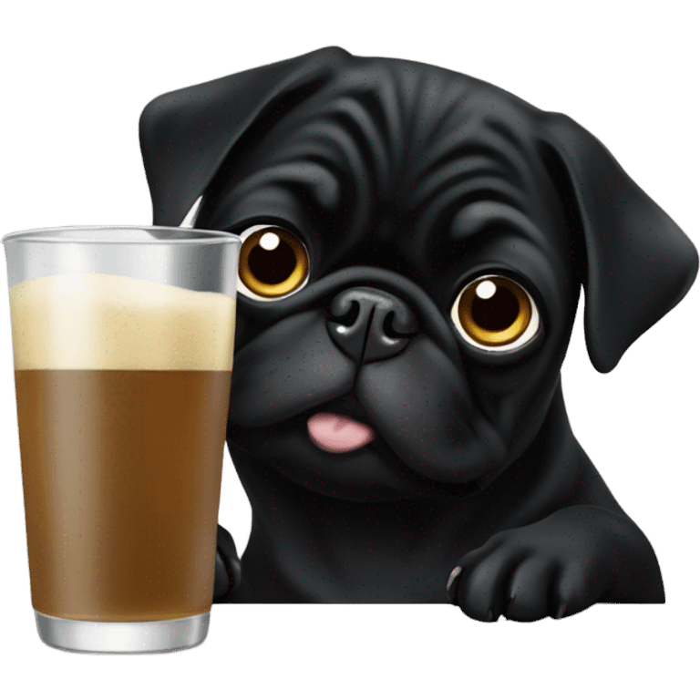 Black pug drinking emoji