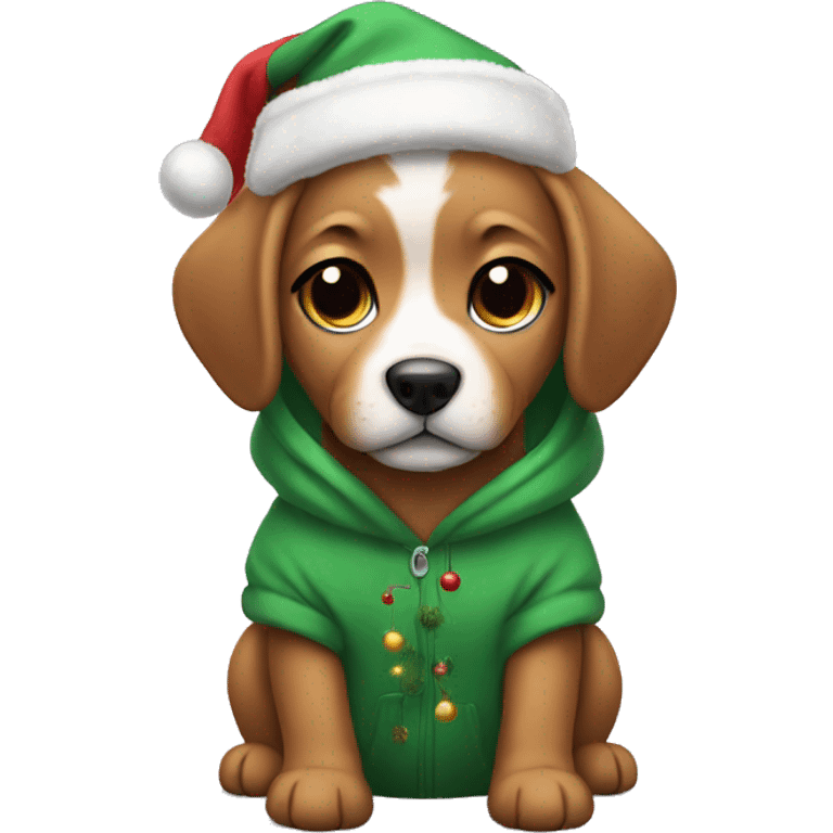 A cute puppy with a Christmas hoodie emoji