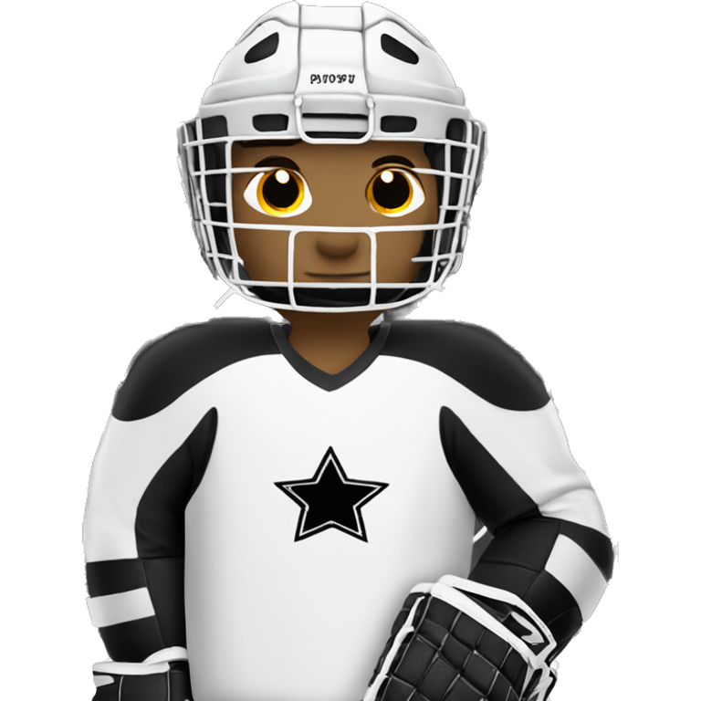 Hockey goalkeeper in black and white uniform emoji