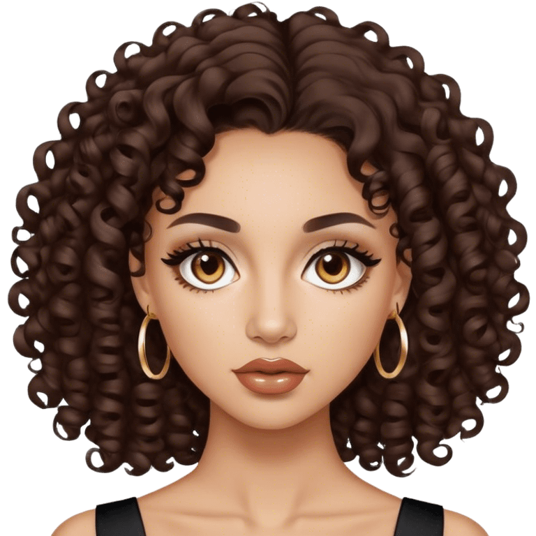 Light skin woman with curly dark Brown hair and brown eyes wearing dior emoji