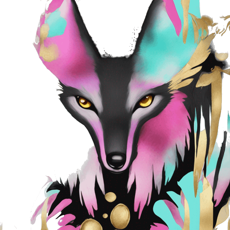 Dark black Beige cyan Pink magenta burgundy maroon cyan beige gray coyote fox black stripes wearing gold jewellery gold piercings gold gilded vintage watercolour tie dye black raven wings emoji