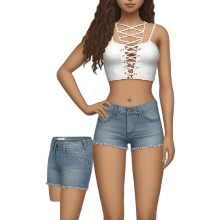 shakira realistic lace up crop top and short jeans emoji