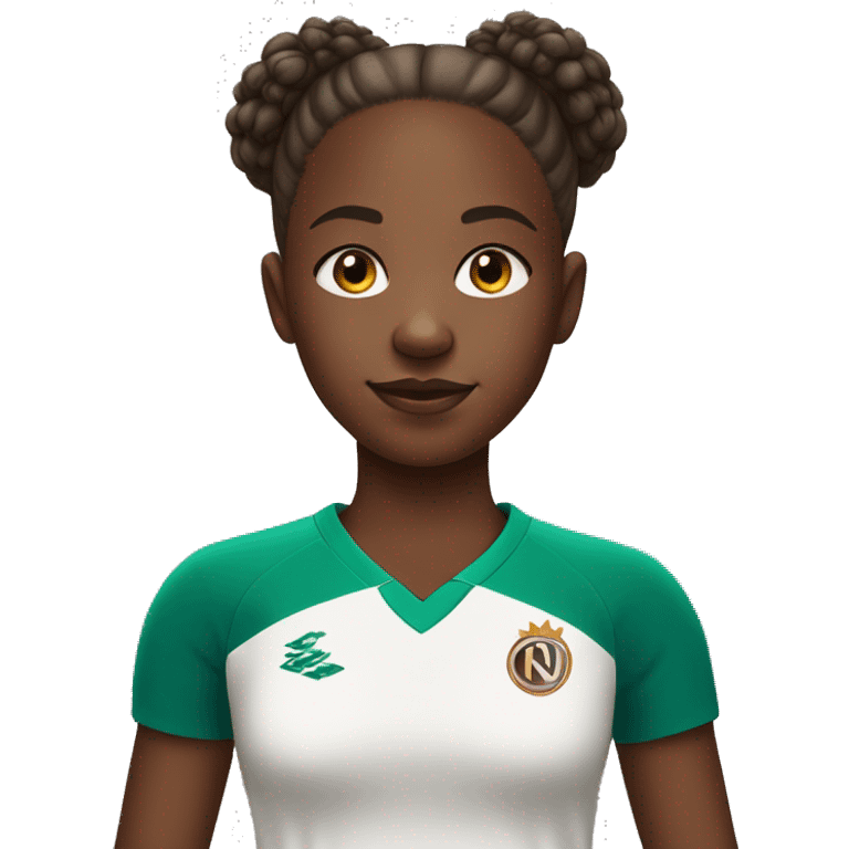 black girl aged 10 with brown afro bun in football shirt emoji