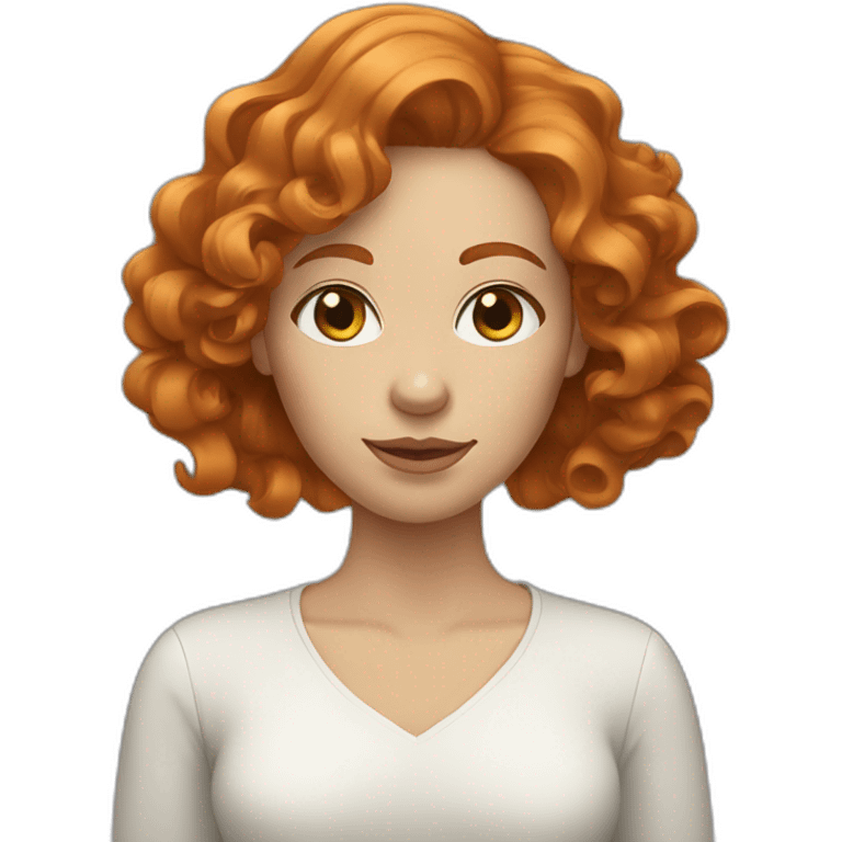 woman with wavy ginger hair, grey eyes emoji