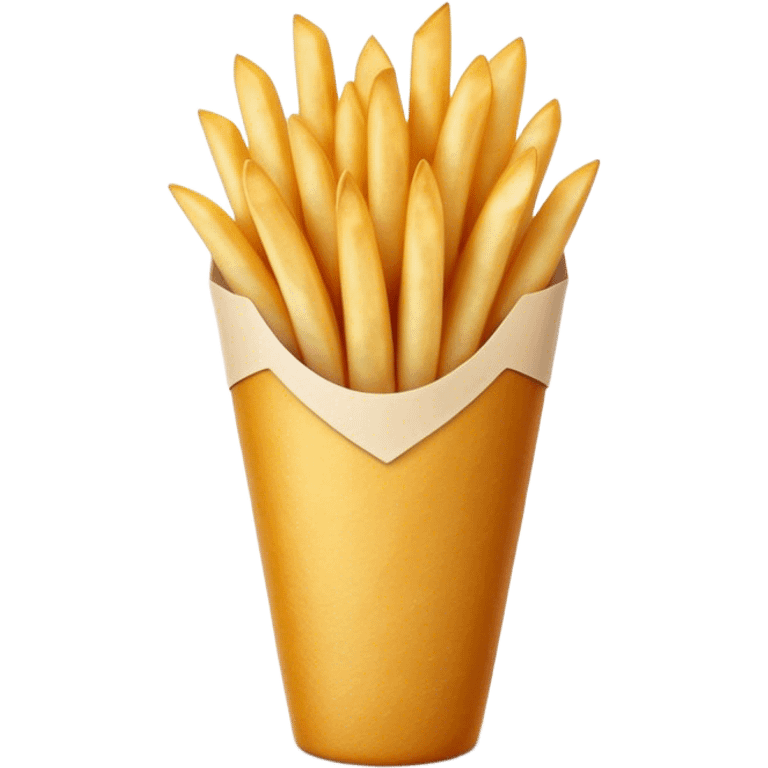 Cinematic Realistic Belgian Fries Dish Emoji, showcasing thick, crispy fries served in a paper cone rendered with detailed textures and golden, appetizing lighting. emoji