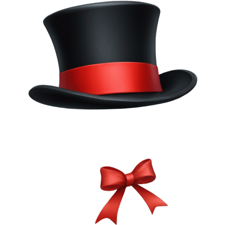 A black top hat displaying a red ribbon around the base. The ribbon forms a visible bow at the front, with the ends falling slightly over  emoji