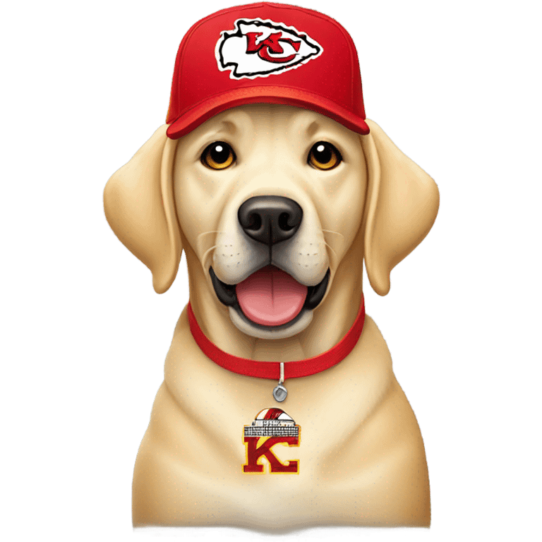 Yellow lab wearing Kansas city chiefs hat emoji