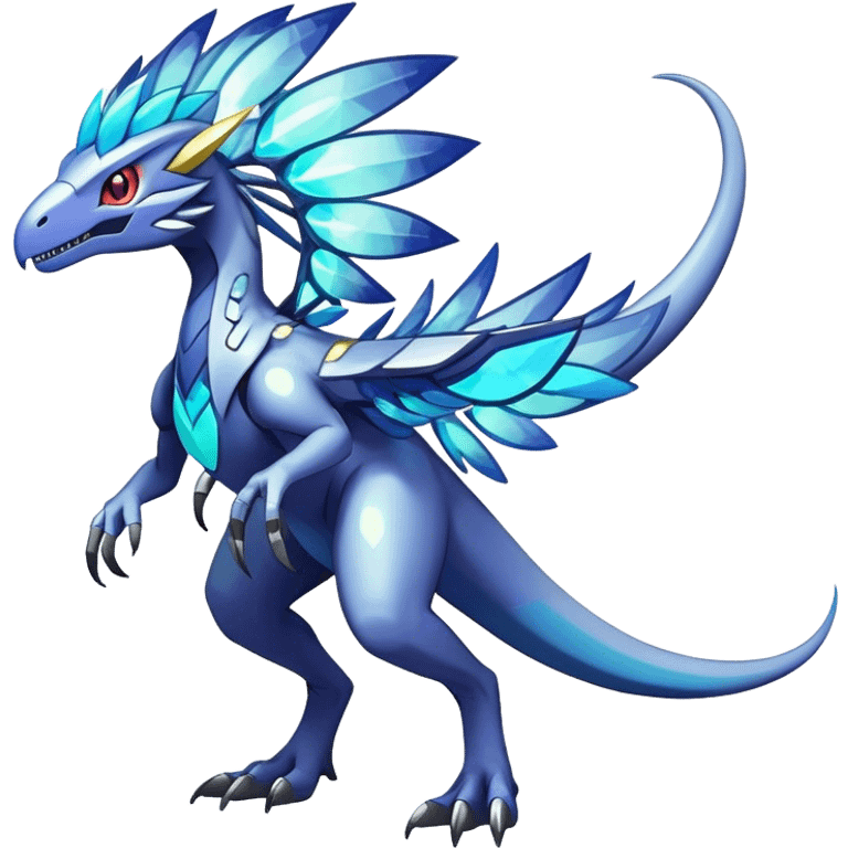 Shiny Futuristic Celestial Magical Ethereal Fakemon-HeadFeathers-Pokemon-Digimon-Spectrobes-Raptor-Dinosaur-fusion, full body emoji