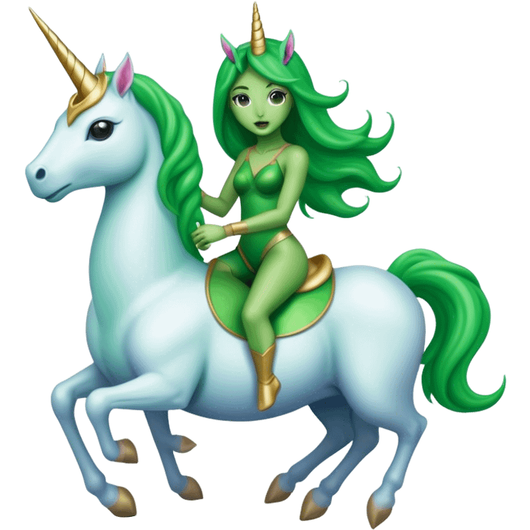 alien green woman, rides unicorn
 emoji