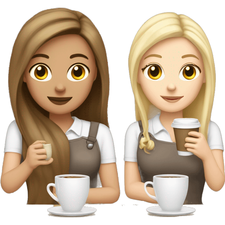 brunette long hair white girl and blonde short white girl having coffee  emoji