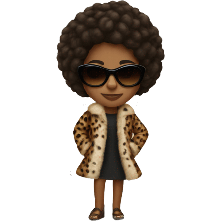 Brown girl wearing cheetah fur coat and shades emoji