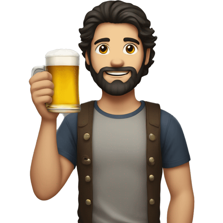 Young guy with dark hair and beard holding a mug of beer  emoji