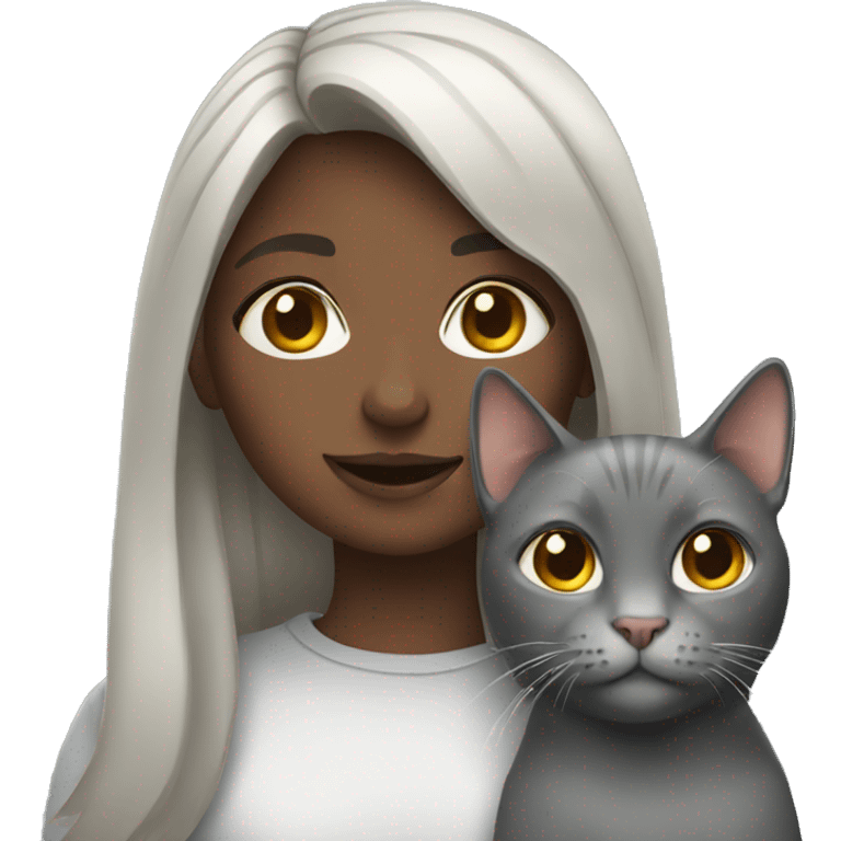 Girl with grey cat  emoji