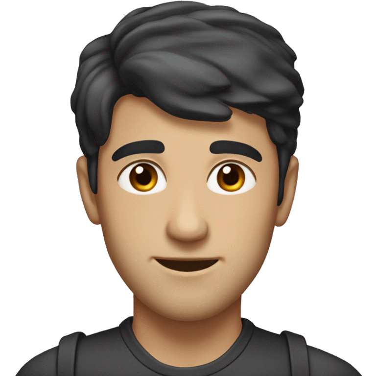 young dark-haired man with a toupee, brown eyes, short beard emoji