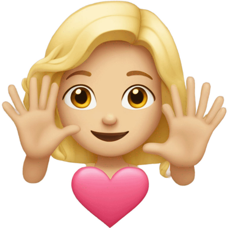 blond girl making love heart with hands emoji