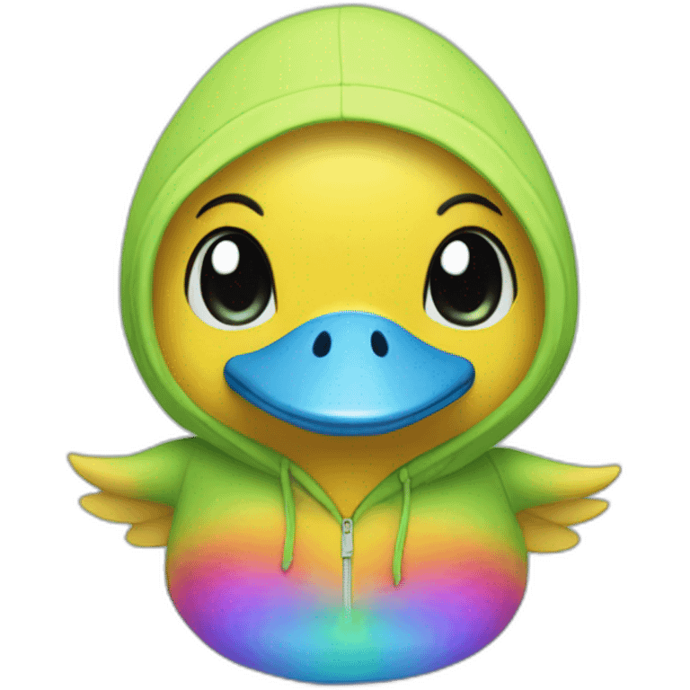 cute duck with rainbow hoodie emoji